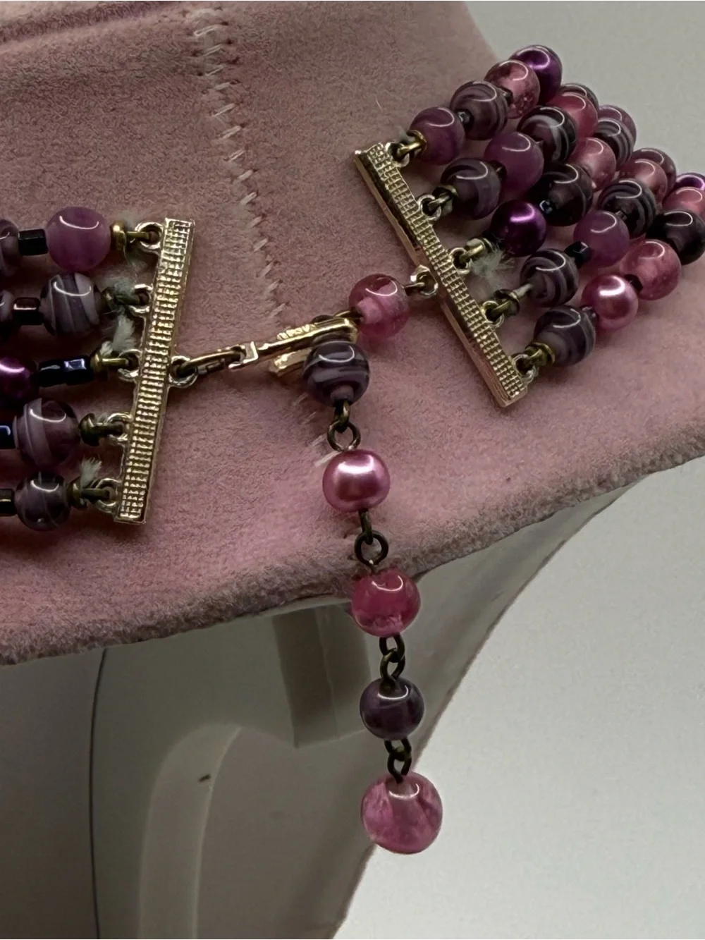 All glass Multi-Strand Pink & Purple Statement multi layered Beaded Necklace
